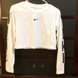 Nike, white cropped long sleeve top, size medium